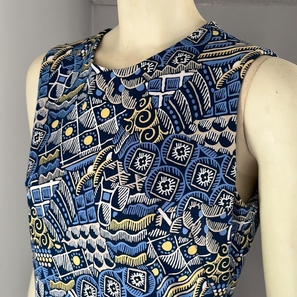 J. McLaughlin Women’s Shift Dress Devon Talavera Print Navy Blue /Yellow M - Picture 6 of 12